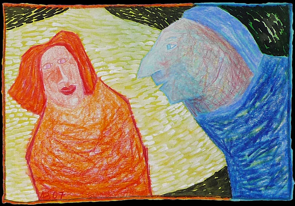  Conversation 2007, mixture of techniques on paper, 10x15 cm, (sold) 