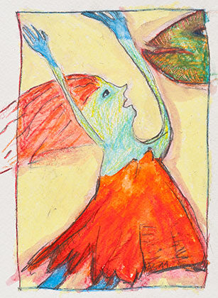  Girl with a fish 2011, mixture of techniques on paper (sold) 0.15 m x 0.10 m 