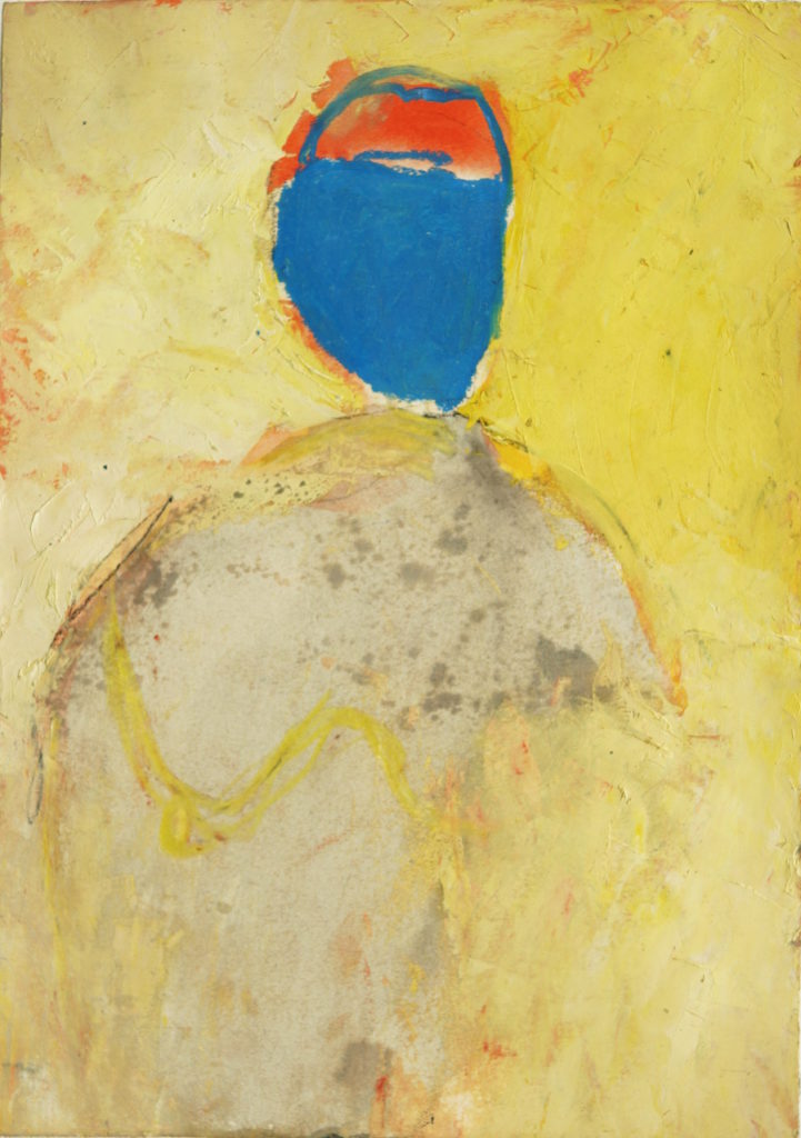 Frau mit blauem Kopf 1995, Mischtechnik auf Papier, 34x24 cm