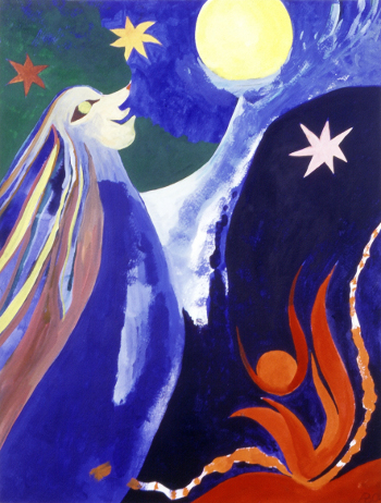  A woman and the moon 2004, watercolor on paper, 40x30 cm 